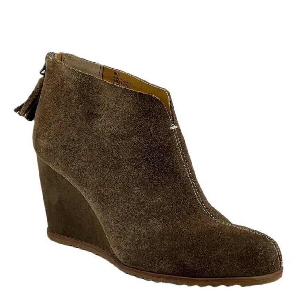 Korks Womens Brown Suede Wedge Ankle Boots 8M With Back Zipper Closure